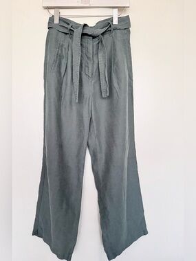 Aritzia Wilfred Olive Sage Green Linen Blend Waist Tie Wide Leg High Trousers 6